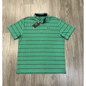 NWT Under Armour Tech Golf Polo Shirt Green Striped Performance SS Loose Fit